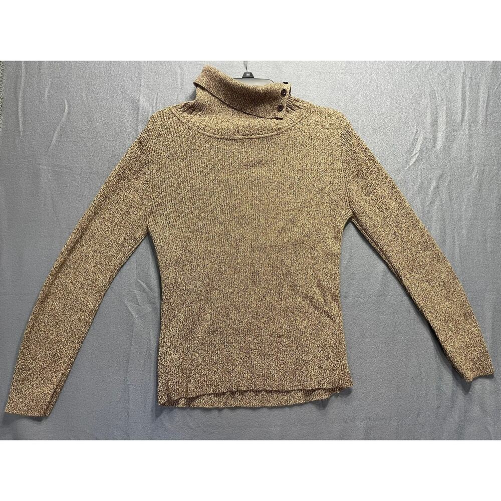 Stylish women's cowl neck sweater in a brown tweed knit. Size‎ L quiet luxury